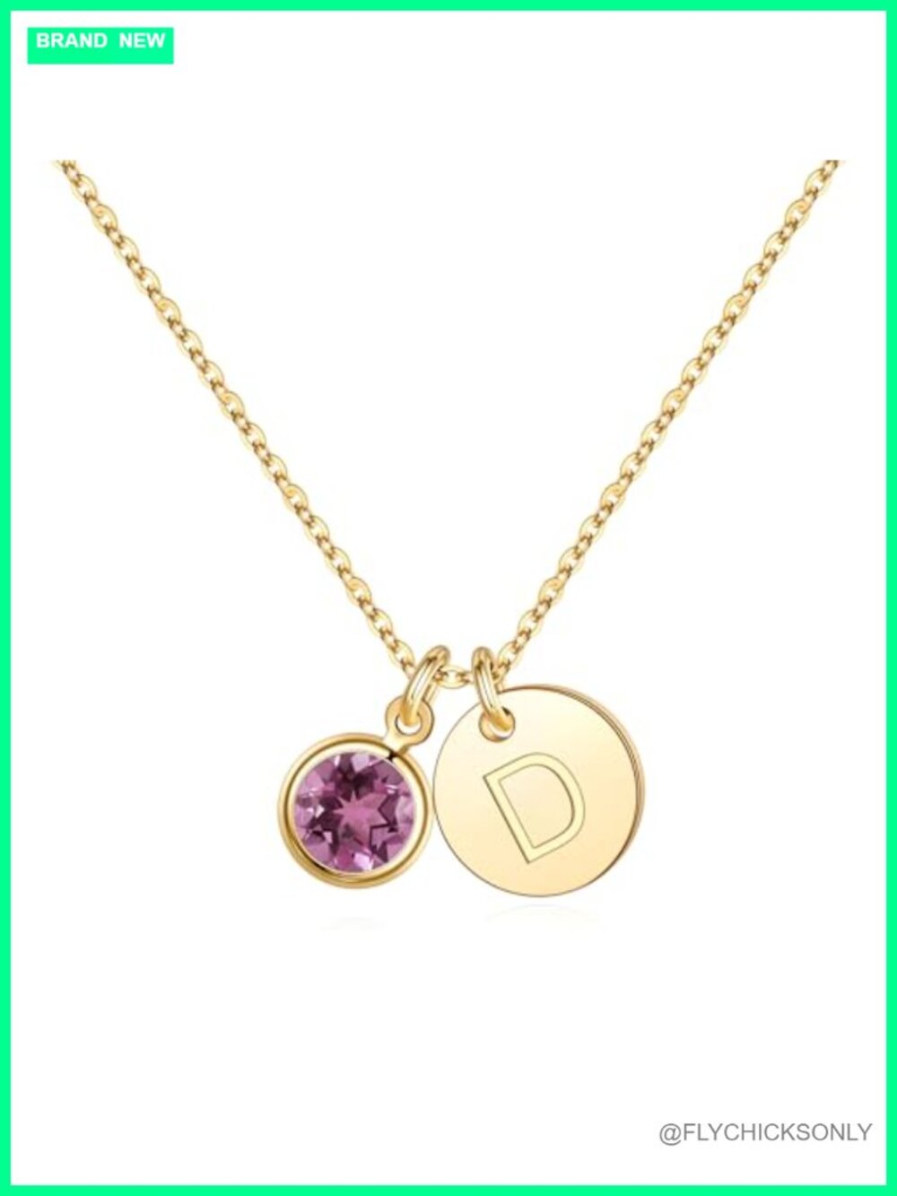 Initial Birthstone Necklace 14k Plated Nickel-Free Adjustable Women Jewelry Gift